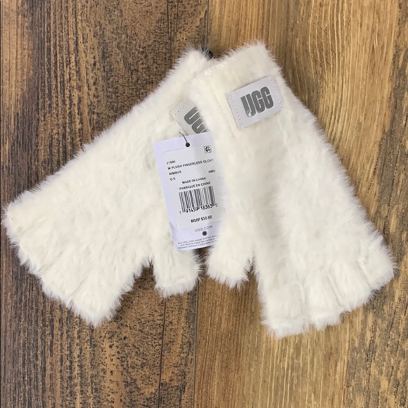 UGG Cream Fuzzy Fingerless Gloves - Picture 1 of 1